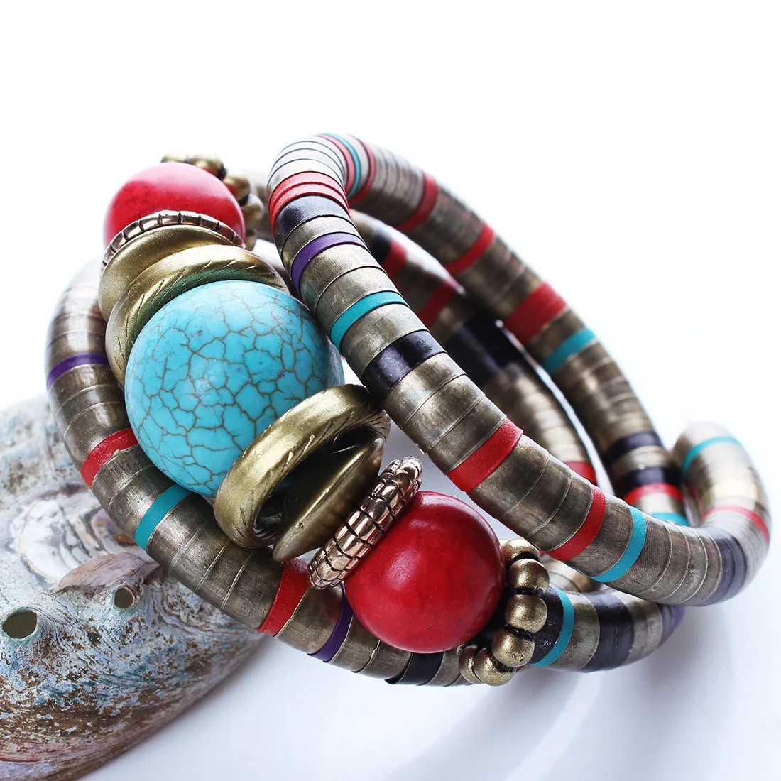 Wholesale Beaded Multilayer Snake Bone Shape Turquoise Bracelet