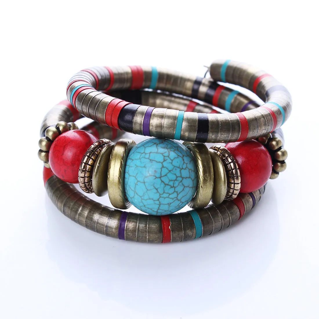Wholesale Beaded Multilayer Snake Bone Shape Turquoise Bracelet