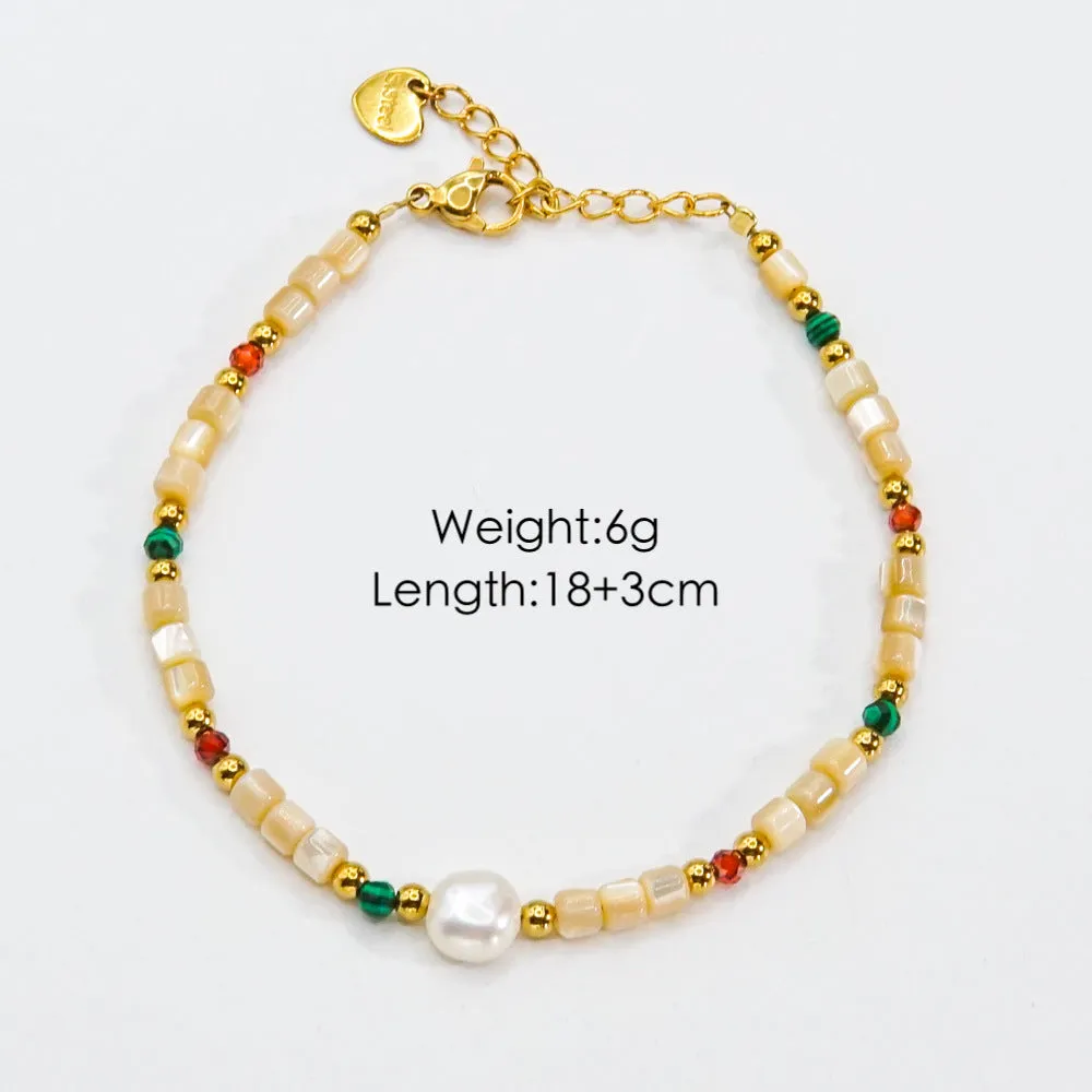 Wholesale Beaded titanium steel natural stone pearl crystal high-end non-fading hand jewelry