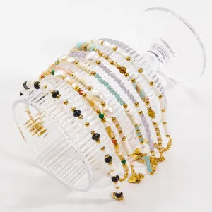 Wholesale Beaded titanium steel natural stone pearl crystal high-end non-fading hand jewelry