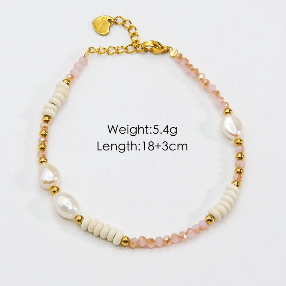 Wholesale Beaded titanium steel natural stone pearl crystal high-end non-fading hand jewelry