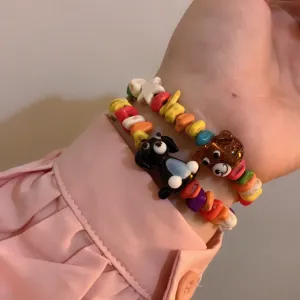 Wholesale Bears and Dogs Colorful Beaded Coloured Glaze Bracelet