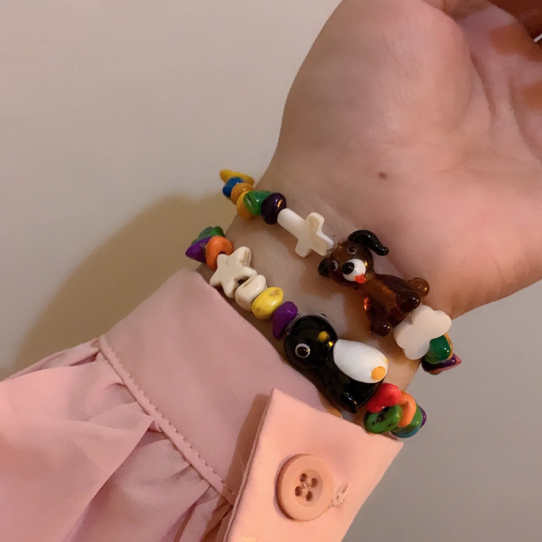 Wholesale Bears and Dogs Colorful Beaded Coloured Glaze Bracelet