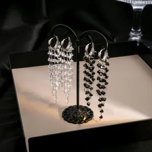 Wholesale Black Crystal Tassel Copper Earrings