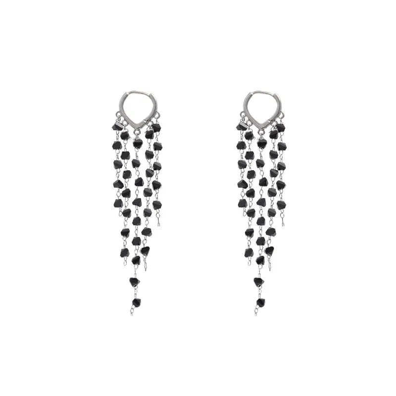 Wholesale Black Crystal Tassel Copper Earrings
