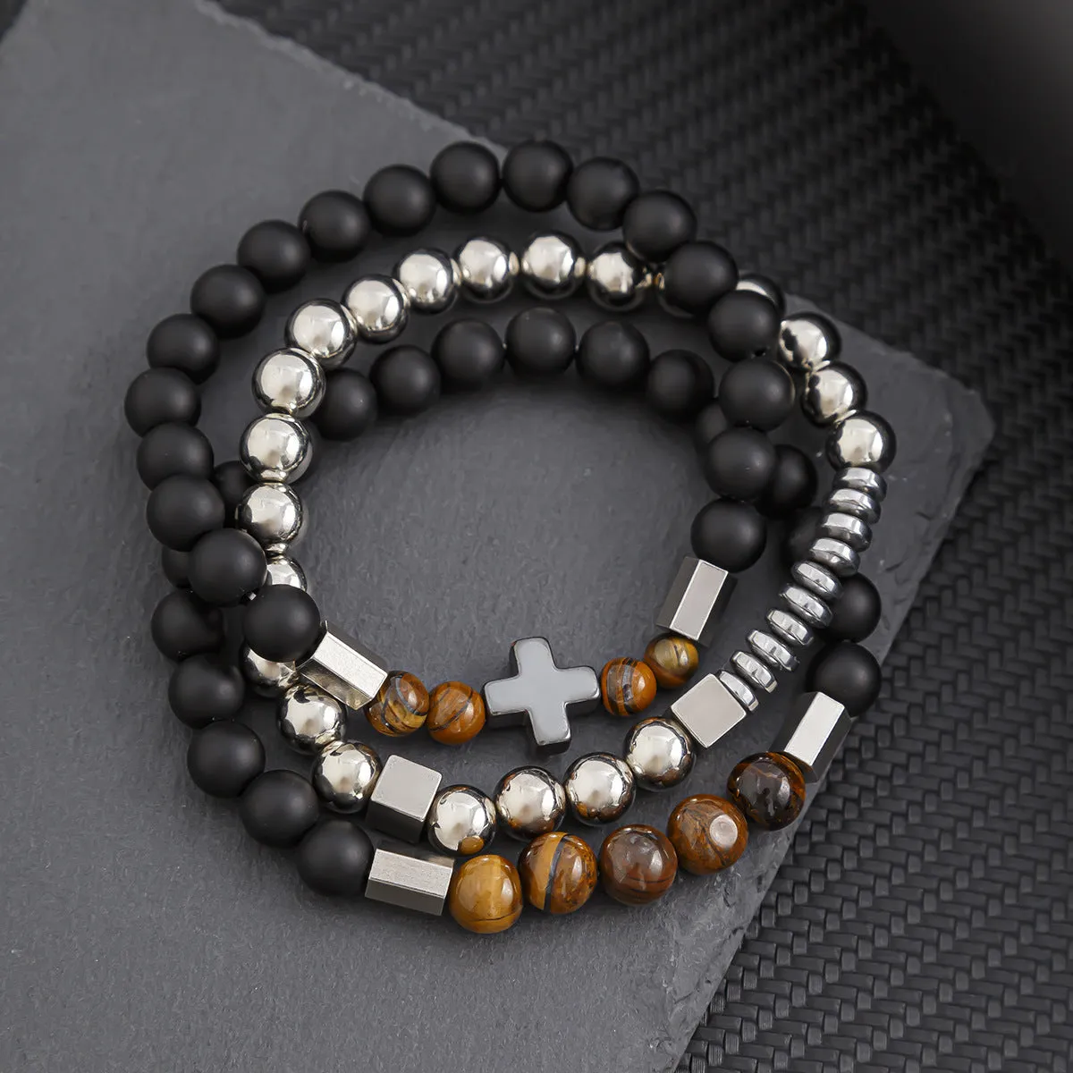 Wholesale black frosted wear copper with zirconium diamond ball flying saucer long bracelet set