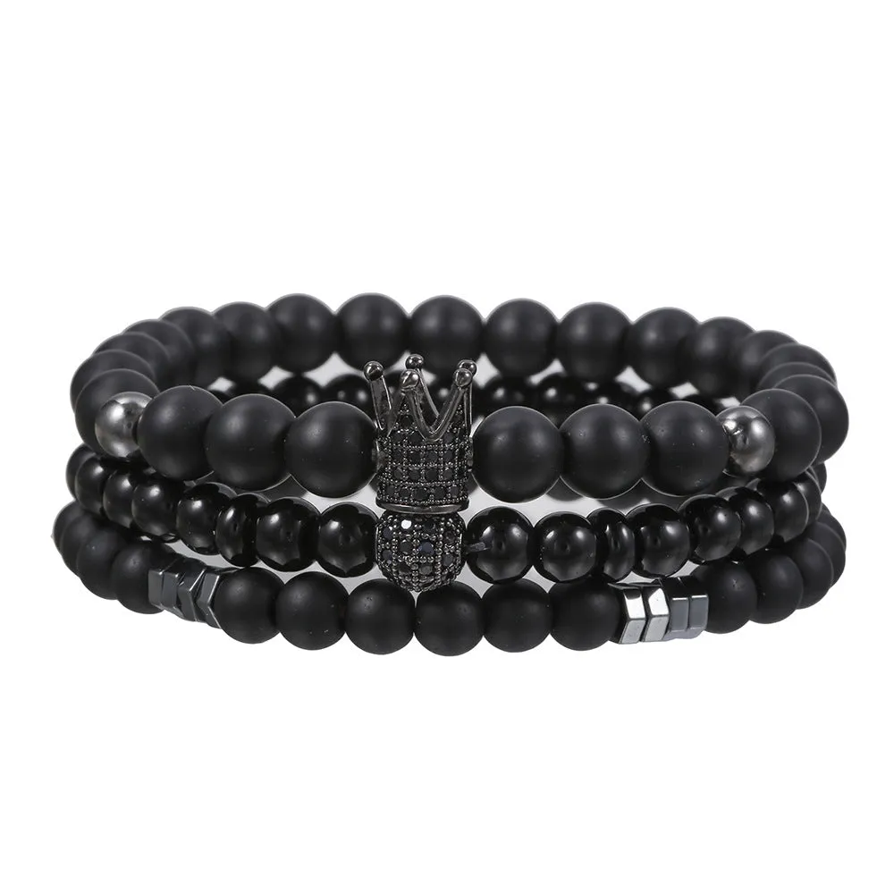 Wholesale black frosted wear copper with zirconium diamond ball flying saucer long bracelet set