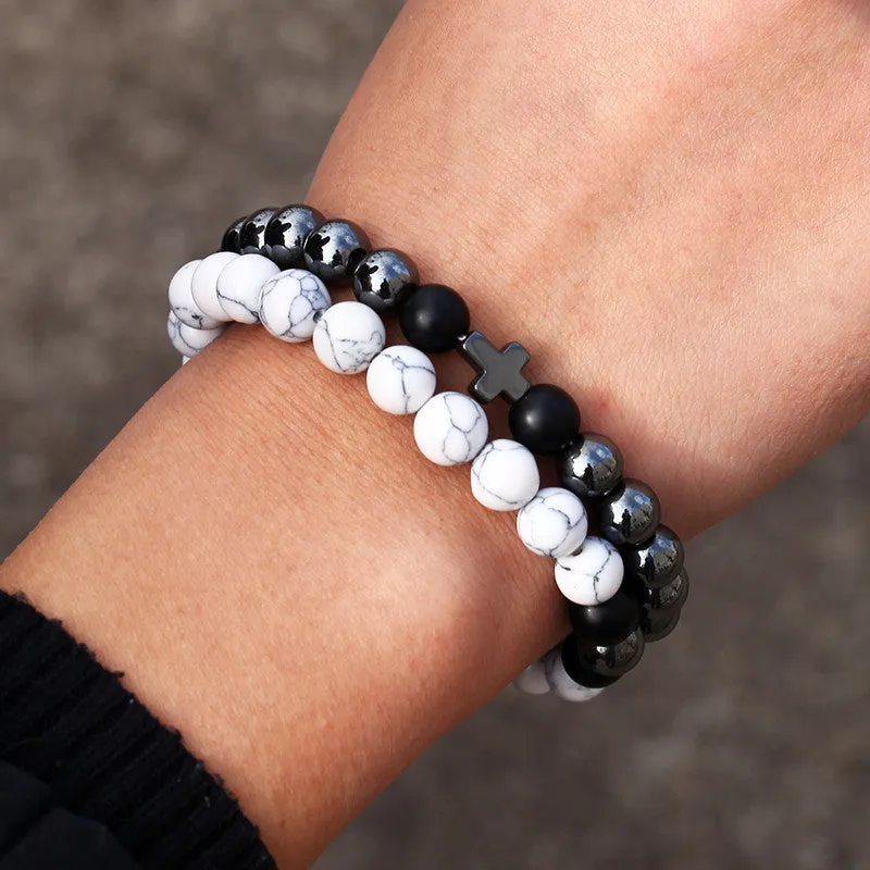 Wholesale black frosted wear copper with zirconium diamond ball flying saucer long bracelet set