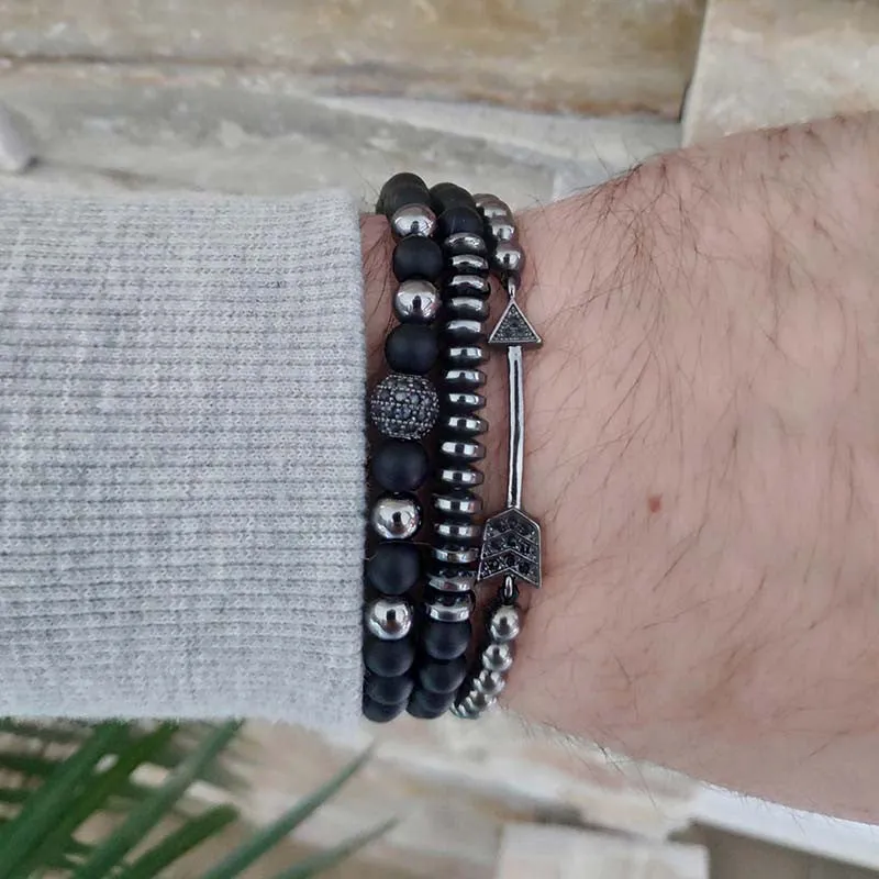 Wholesale black frosted wear copper with zirconium diamond ball flying saucer long bracelet set
