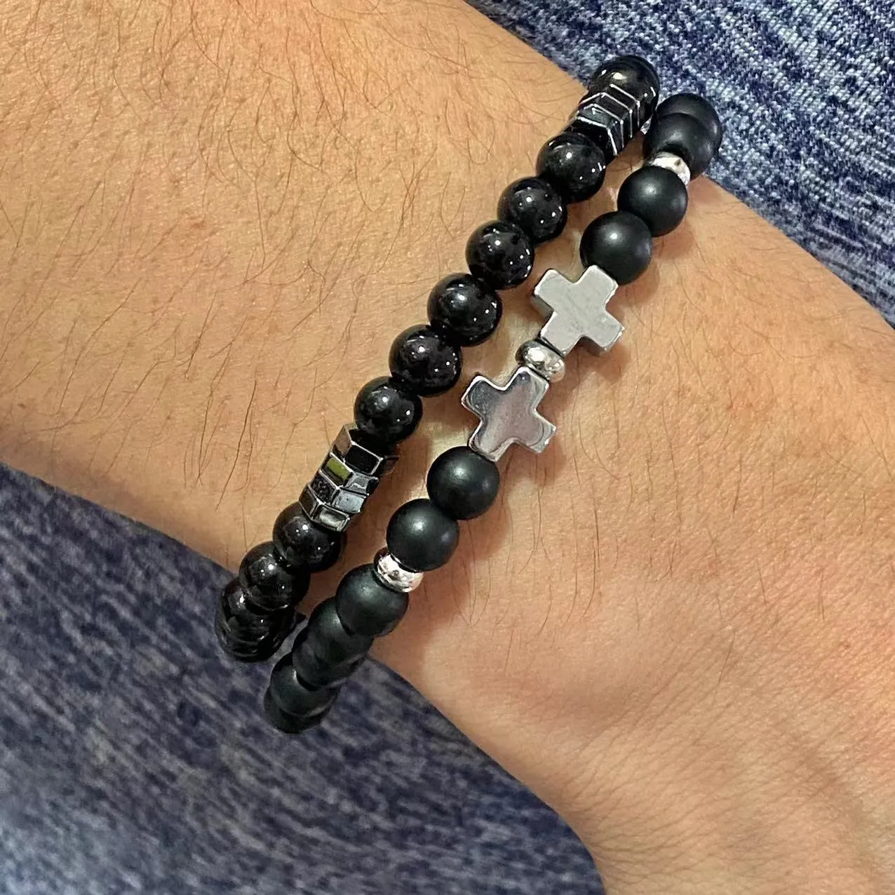Wholesale black frosted wear copper with zirconium diamond ball flying saucer long bracelet set