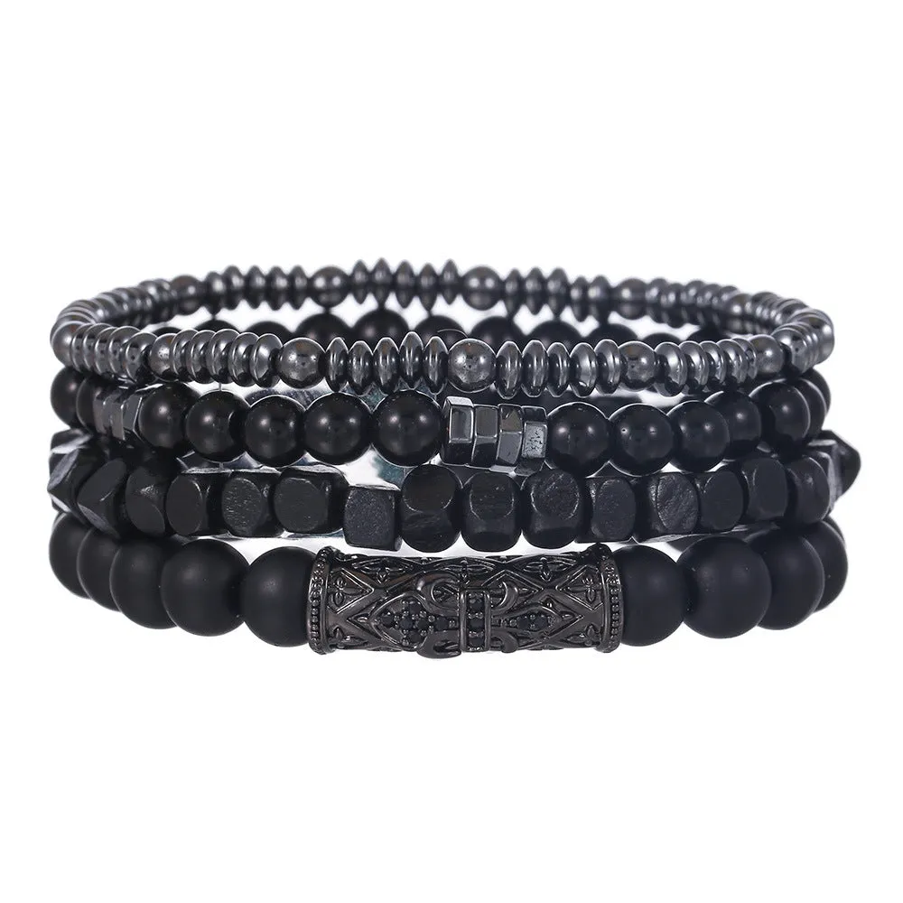 Wholesale black frosted wear copper with zirconium diamond ball flying saucer long bracelet set