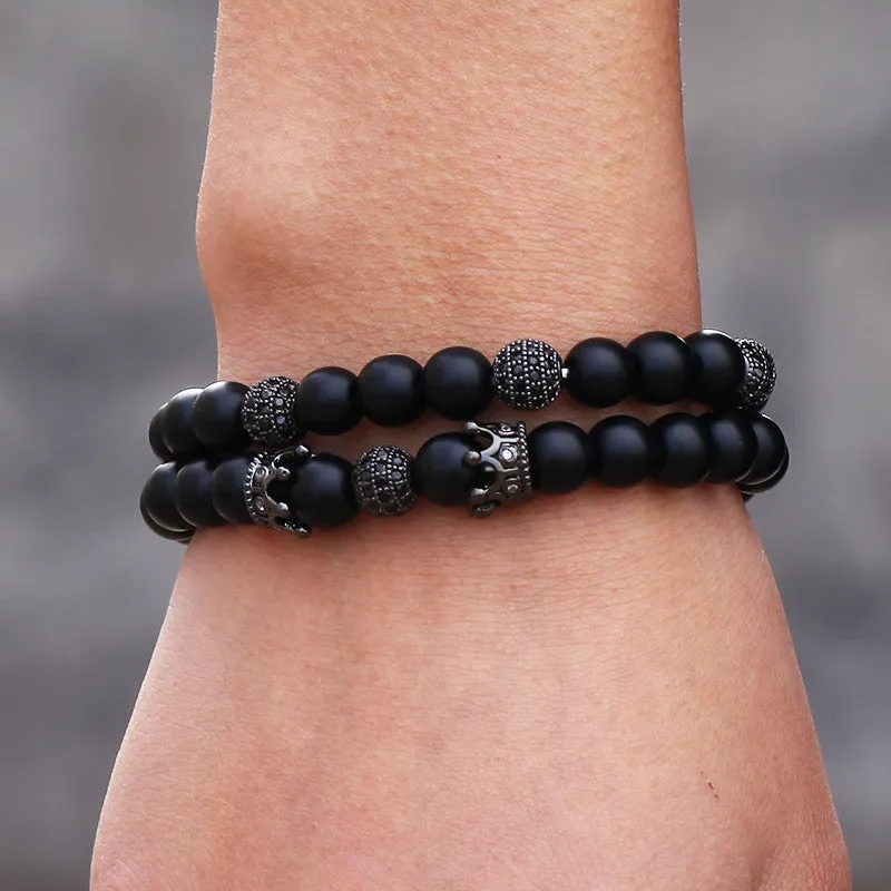 Wholesale black frosted wear copper with zirconium diamond ball flying saucer long bracelet set