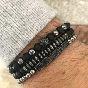 Wholesale black frosted wear copper with zirconium diamond ball flying saucer long bracelet set
