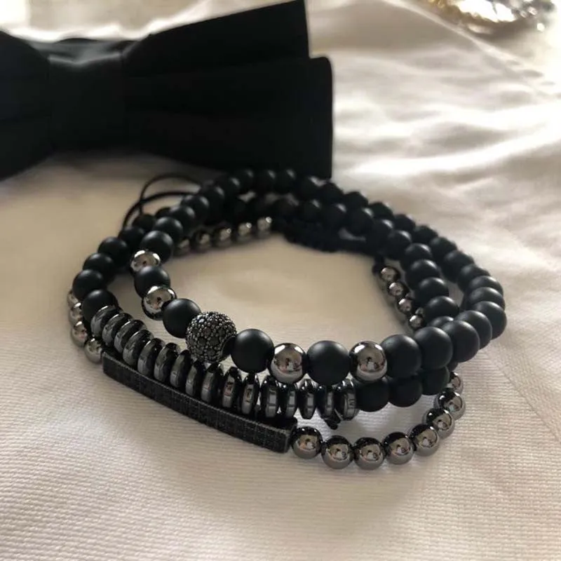 Wholesale black frosted wear copper with zirconium diamond ball flying saucer long bracelet set