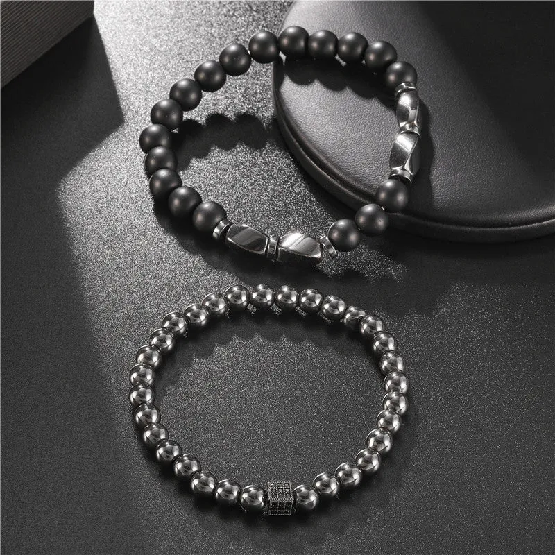 Wholesale Black gallstone broken silver tiger eye stone vintage beaded bracelet