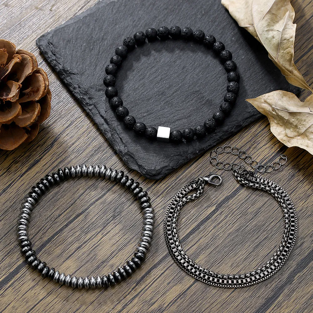 Wholesale Black gallstone broken silver tiger eye stone vintage beaded bracelet