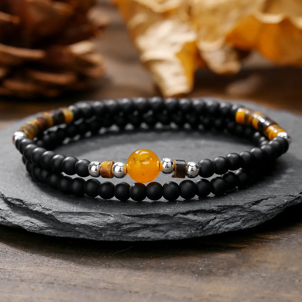 Wholesale Black gallstone broken silver tiger eye stone vintage beaded bracelet
