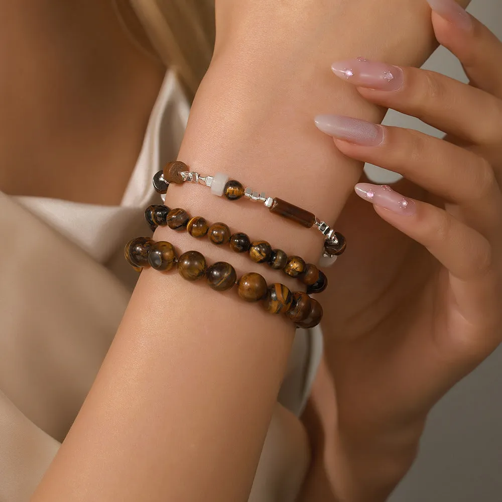 Wholesale Black gallstone broken silver tiger eye stone vintage beaded bracelet