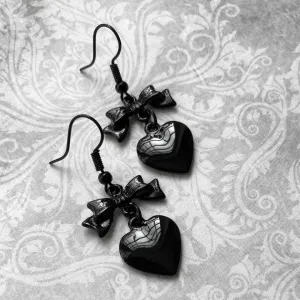 Wholesale Black Heart Shaped Black Bow Alloy Earrings