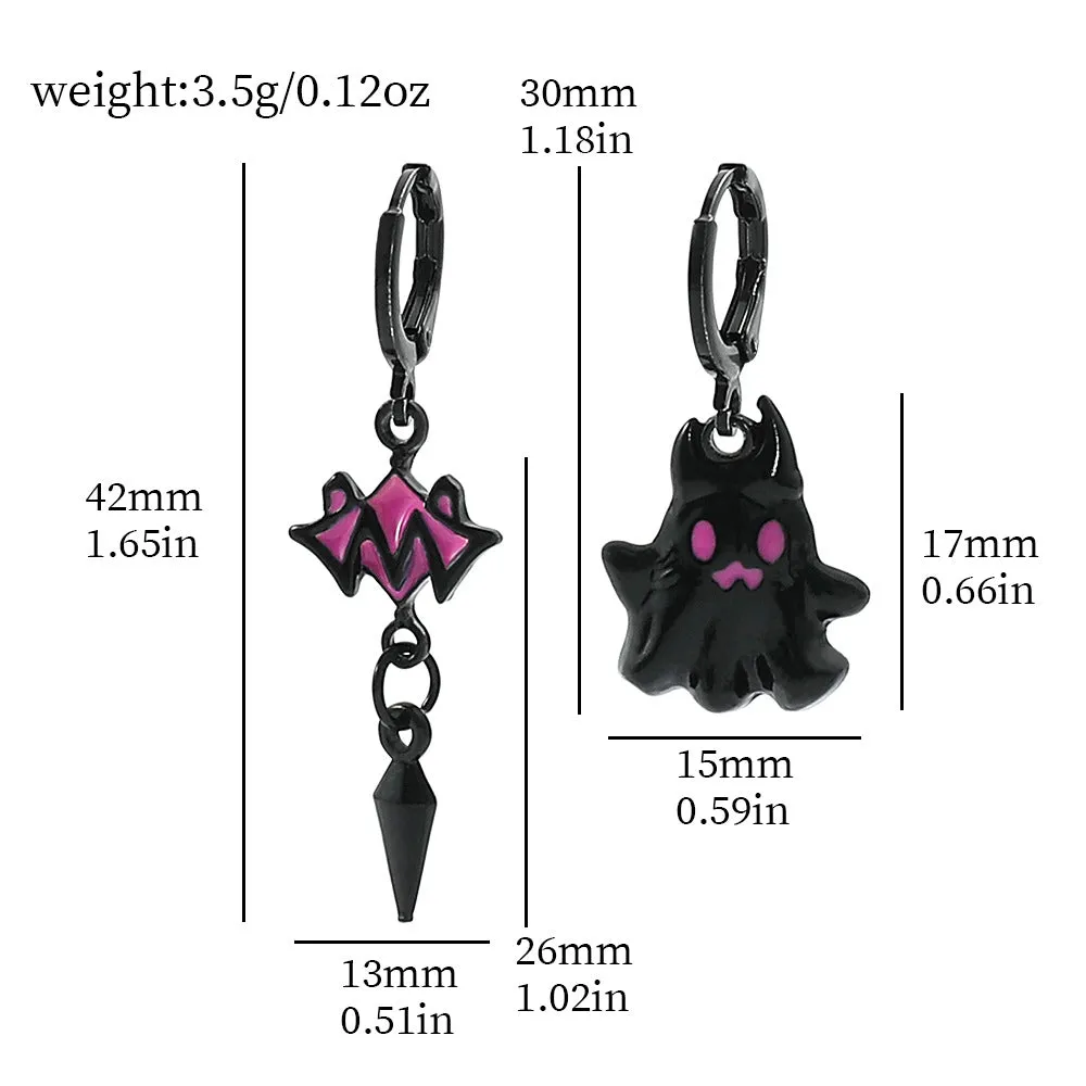 Wholesale Black Little Ghost Sweet Cool Asymmetrical Earrings