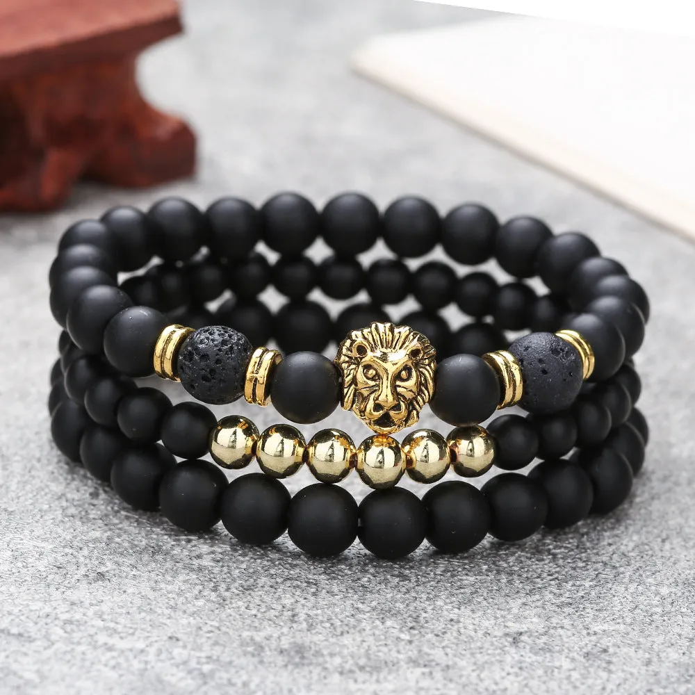Wholesale Black Matte Volcanic Stone Beaded Bracelet Set