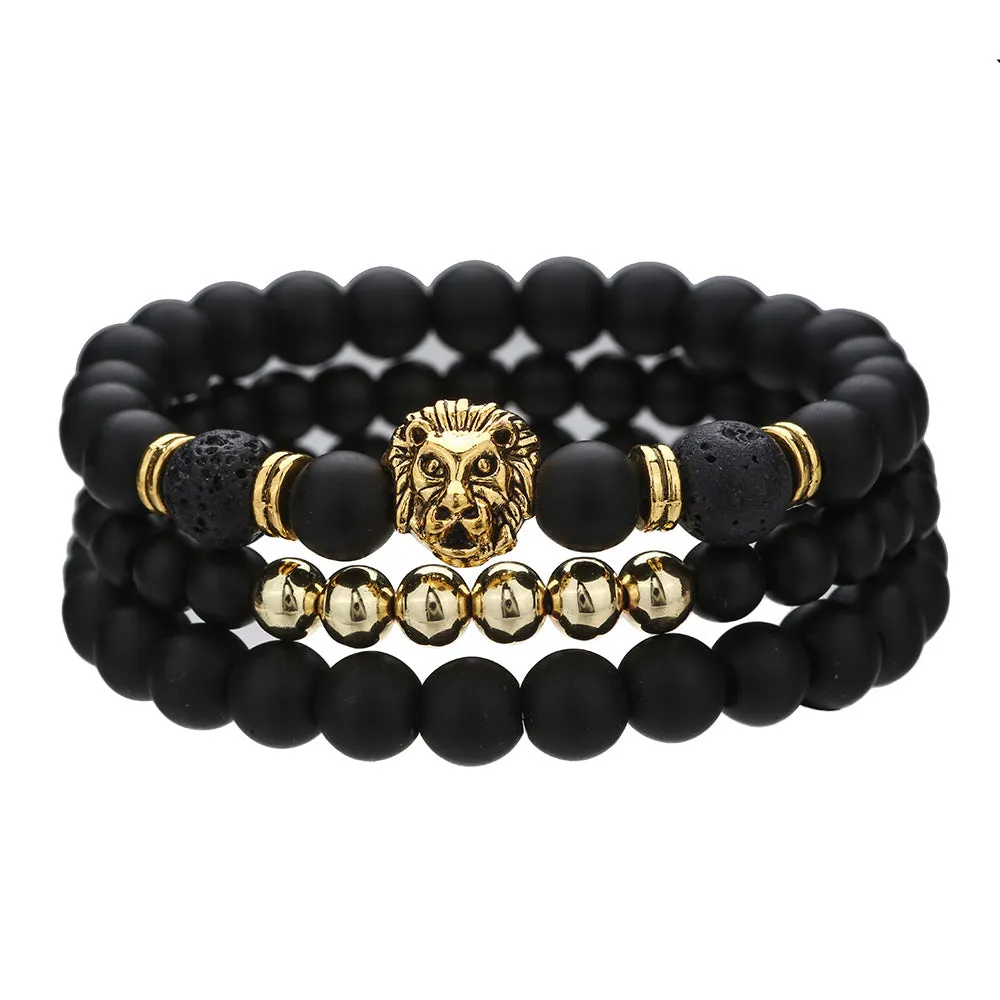 Wholesale Black Matte Volcanic Stone Beaded Bracelet Set