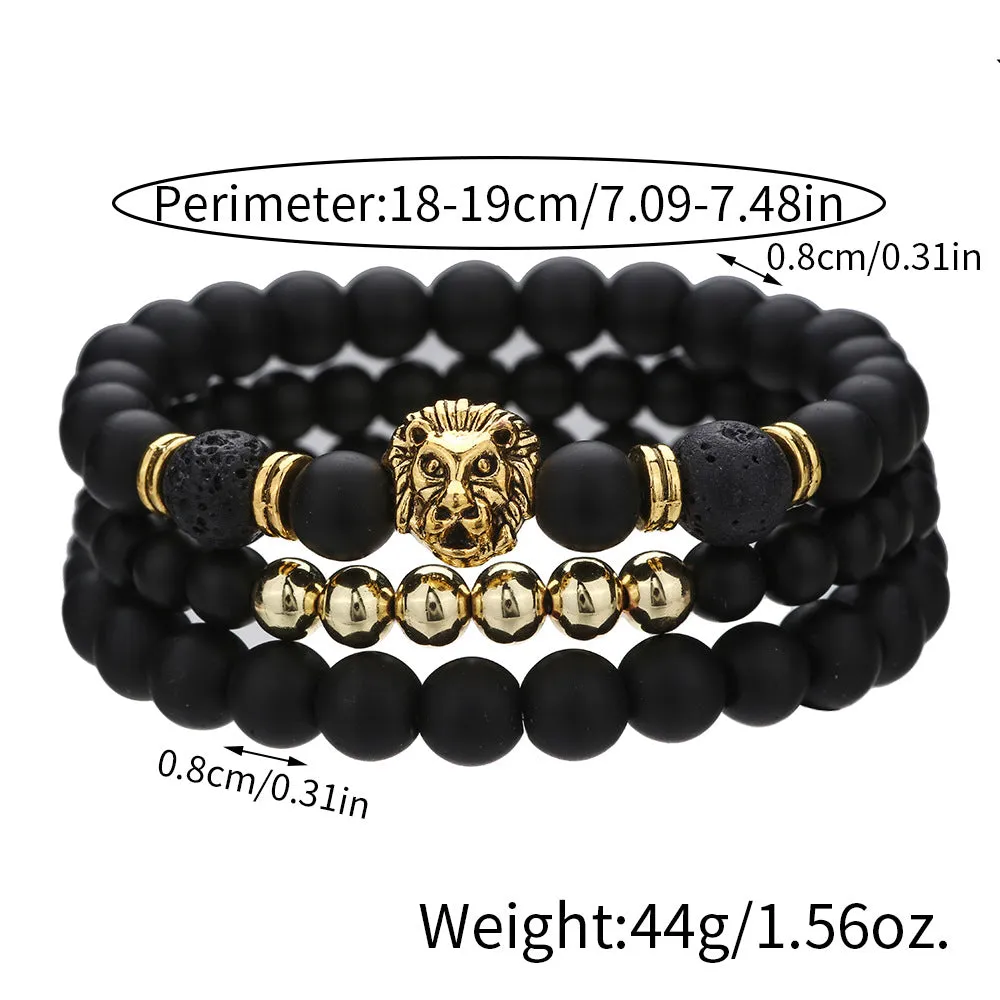 Wholesale Black Matte Volcanic Stone Beaded Bracelet Set
