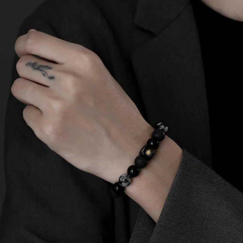Wholesale Black Onyx Alabaster Couple Titanium Steel Bracelet