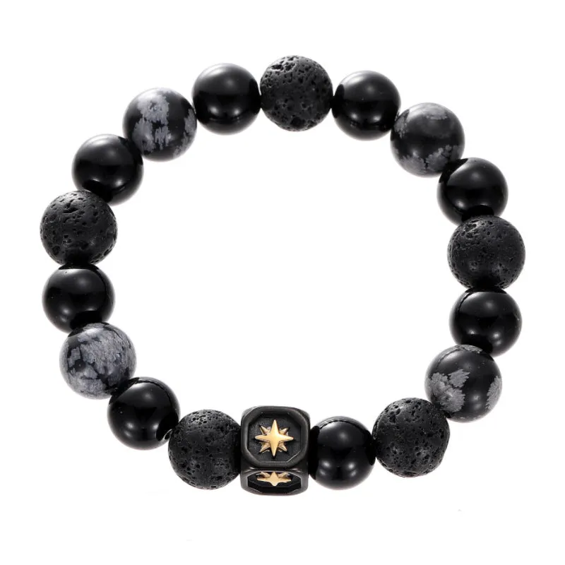 Wholesale Black Onyx Alabaster Couple Titanium Steel Bracelet
