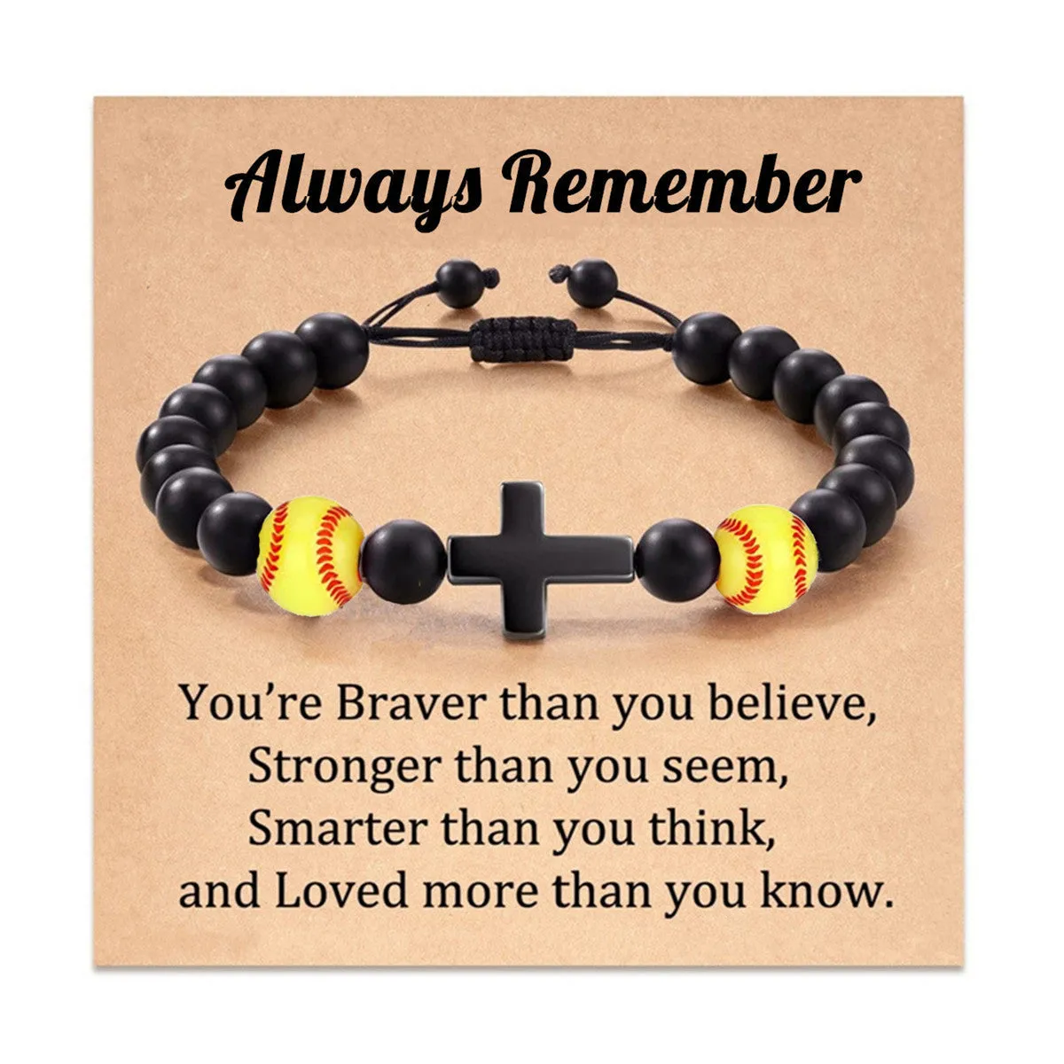 Wholesale Black Stone Beads Braided Adjustable Bracelet with Cardboard Football Beads Cross Bracelet