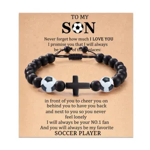 Wholesale Black Stone Beads Braided Adjustable Bracelet with Cardboard Football Beads Cross Bracelet