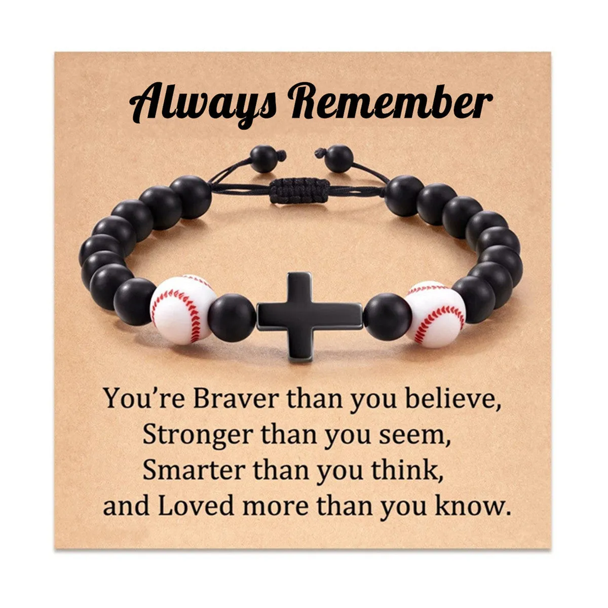 Wholesale Black Stone Beads Braided Adjustable Bracelet with Cardboard Football Beads Cross Bracelet