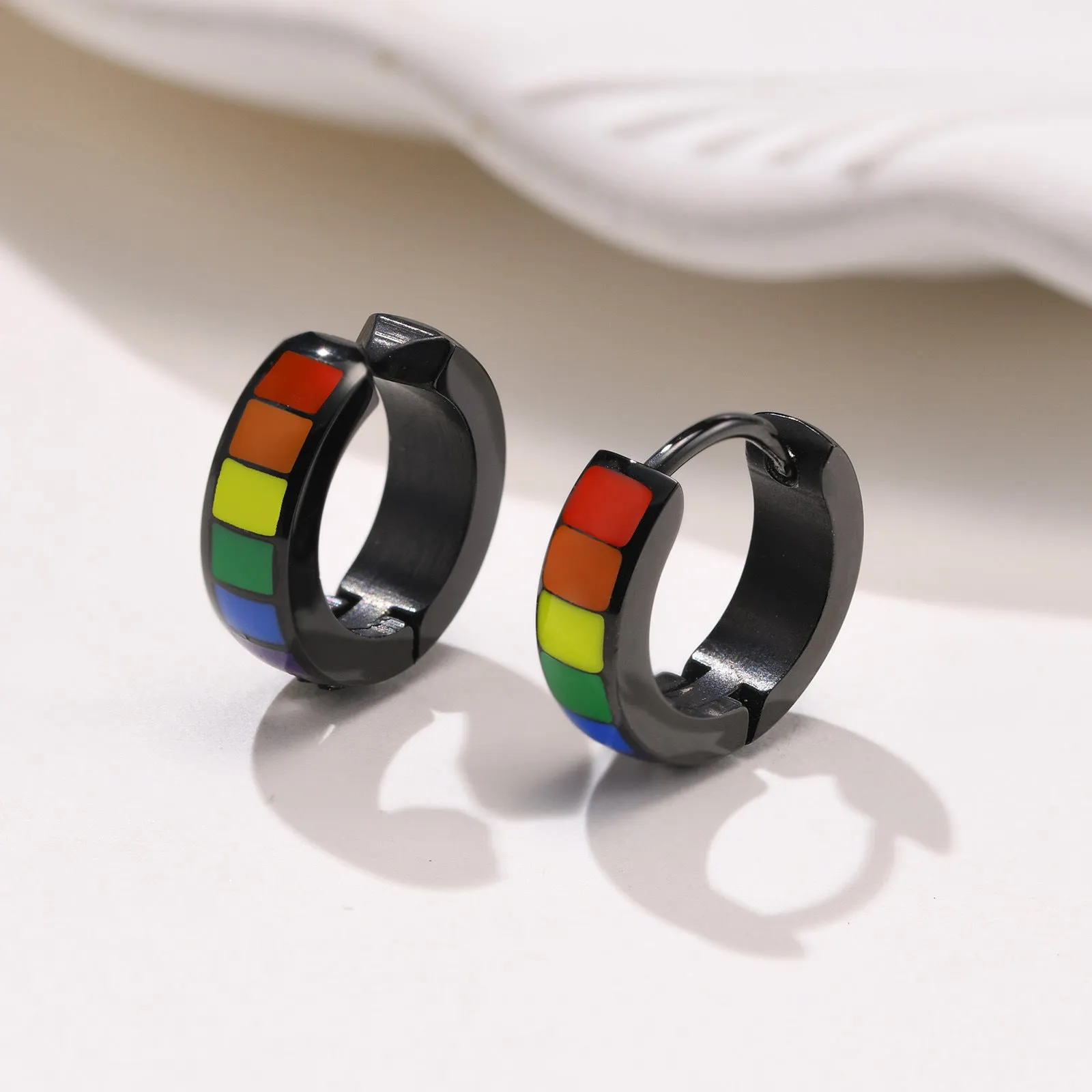 Wholesale Black Titanium Steel Rainbow Earrings