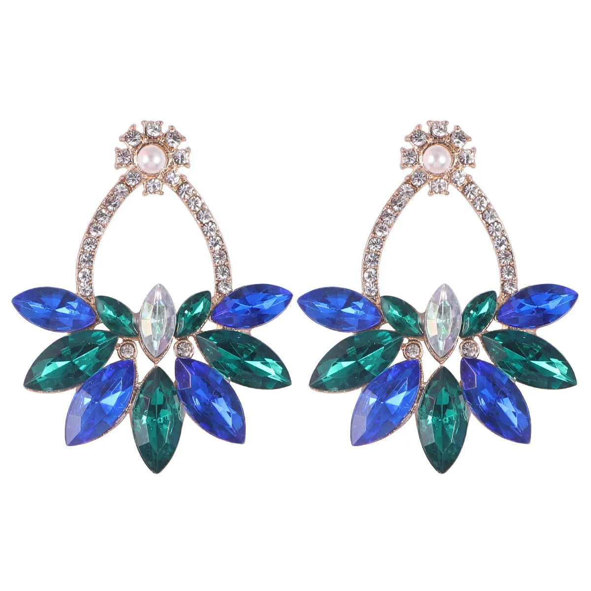 Wholesale Blue Diamond Series Retro Large Grain Sapphire Earrings
