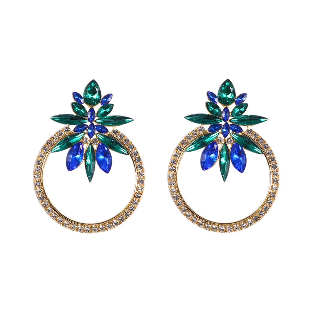 Wholesale Blue Diamond Series Retro Large Grain Sapphire Earrings