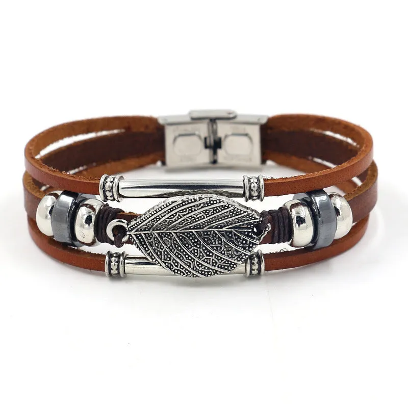 Wholesale blue eyes elephant skin multi-layered beaded braided bracelet stainless steel bracelet
