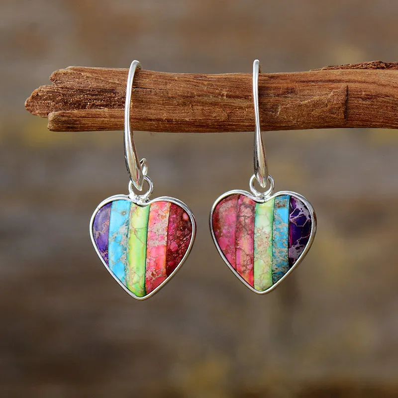 Wholesale Bohemian 7-color Emperor Stone Love Pendant Earrings
