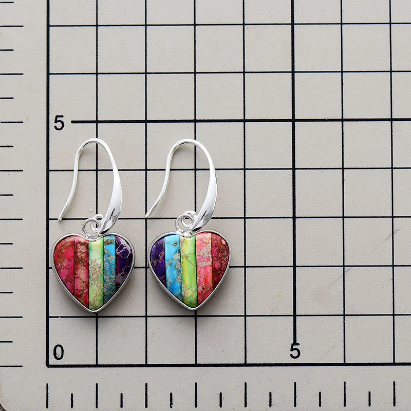 Wholesale Bohemian 7-color Emperor Stone Love Pendant Earrings