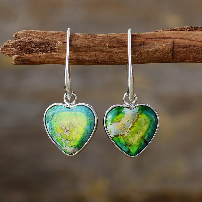 Wholesale Bohemian 7-color Emperor Stone Love Pendant Earrings
