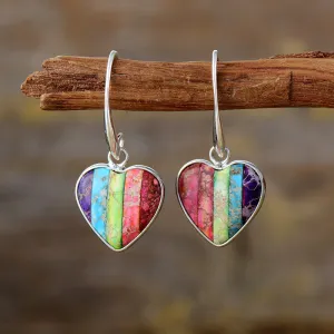 Wholesale Bohemian 7-color Emperor Stone Love Pendant Earrings