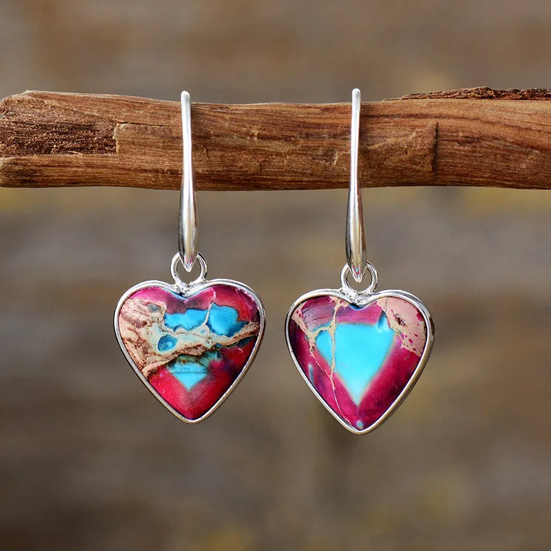 Wholesale Bohemian 7-color Emperor Stone Love Pendant Earrings