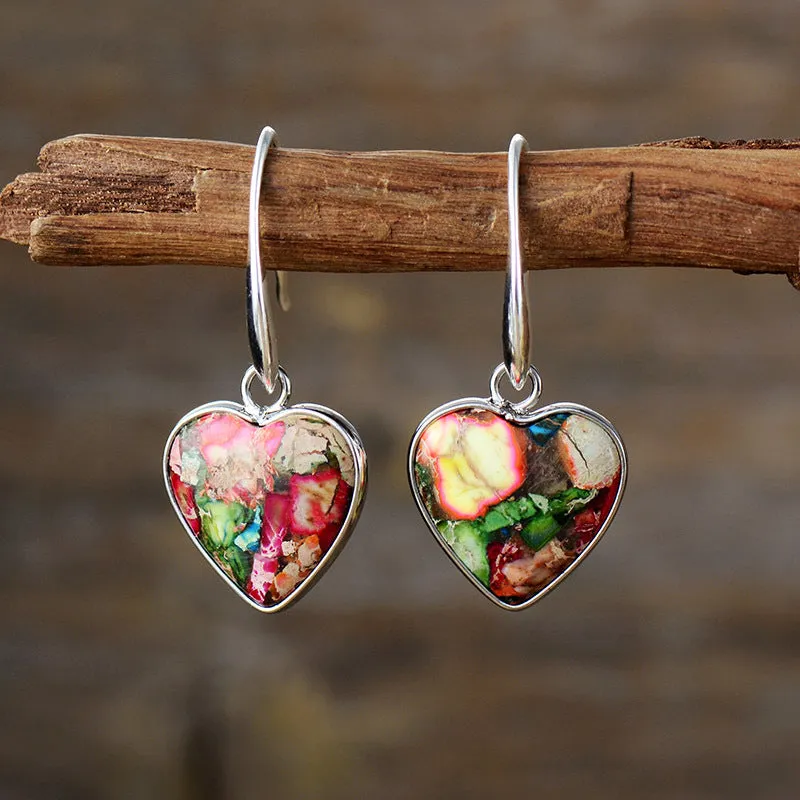 Wholesale Bohemian 7-color Emperor Stone Love Pendant Earrings