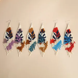 Wholesale Bohemian Botanical Flower Rice Beads Tassel Earrings