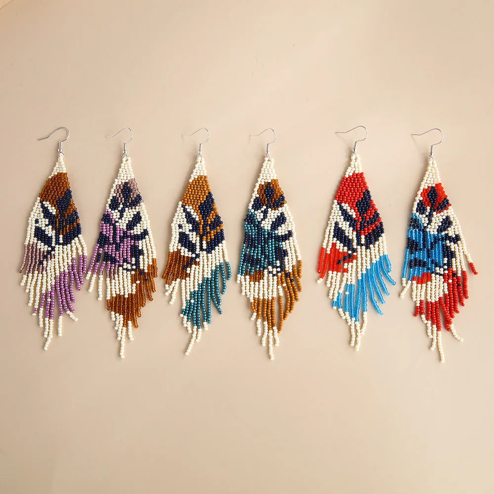 Wholesale Bohemian Botanical Flower Rice Beads Tassel Earrings