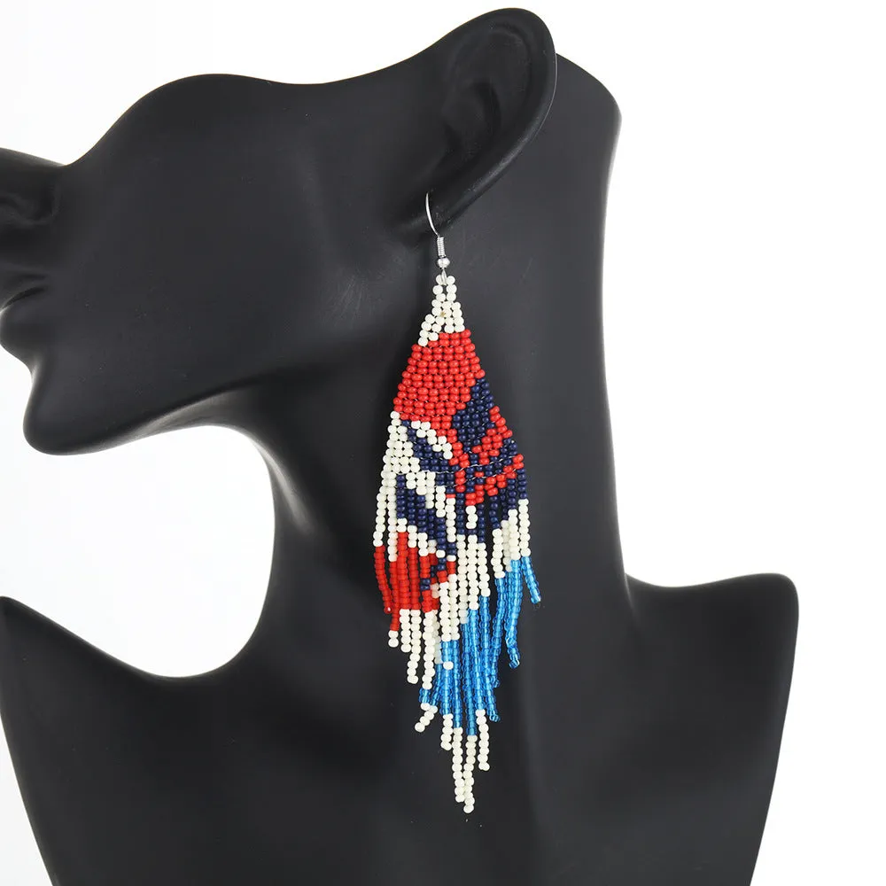 Wholesale Bohemian Botanical Flower Rice Beads Tassel Earrings