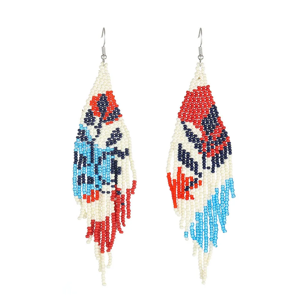 Wholesale Bohemian Botanical Flower Rice Beads Tassel Earrings