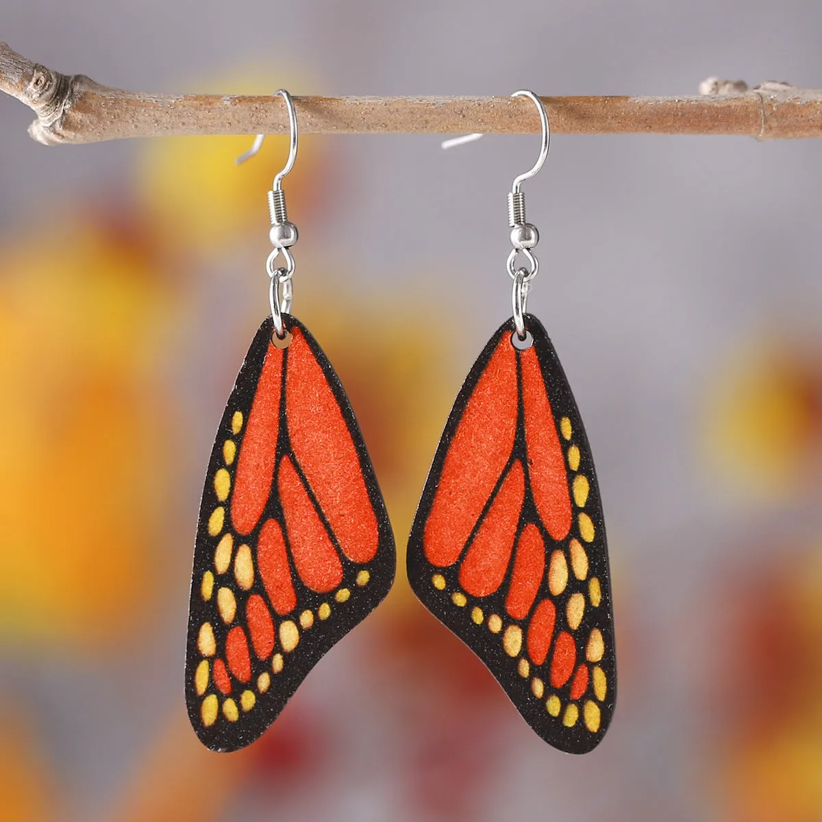 Wholesale bohemian butterfly wing earrings double sided wooden earrings
