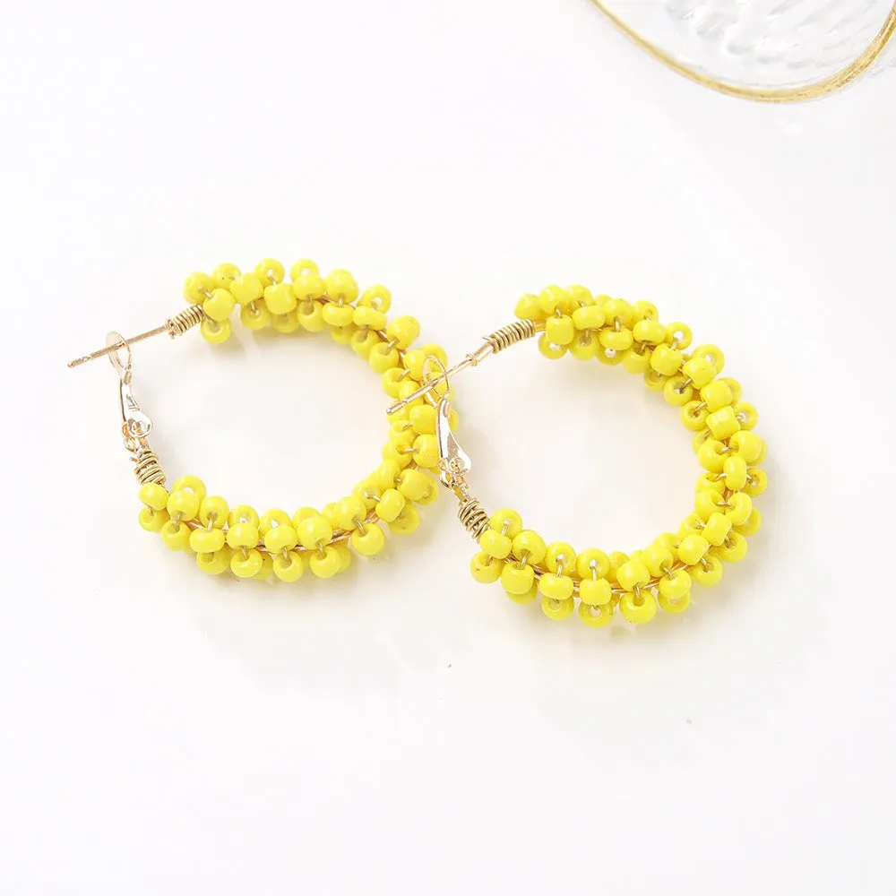 Wholesale Bohemian Colorful Circle Hand Braided Rice Bead Earrings