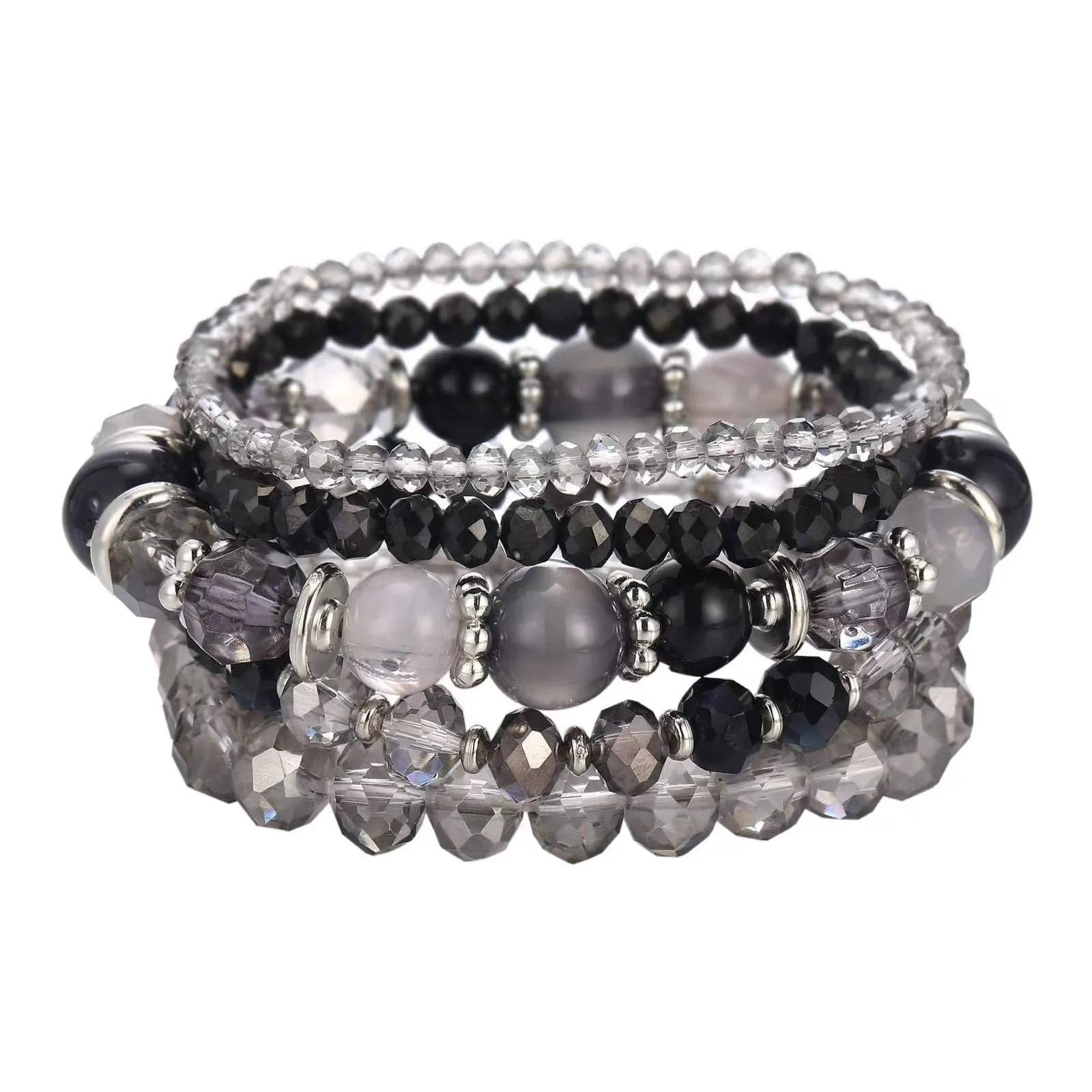 Wholesale Bohemian Colorful Crystal Multi-layered Beaded Elastic Bracelet