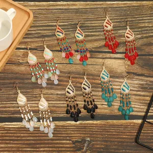 Wholesale Bohemian Colorful Water Drop Long Earrings